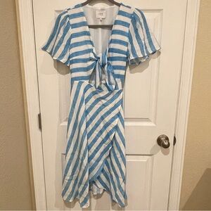J.O.A Los Angeles Peekaboo Baby Blue And White Stripes Wrap Dress Size Small